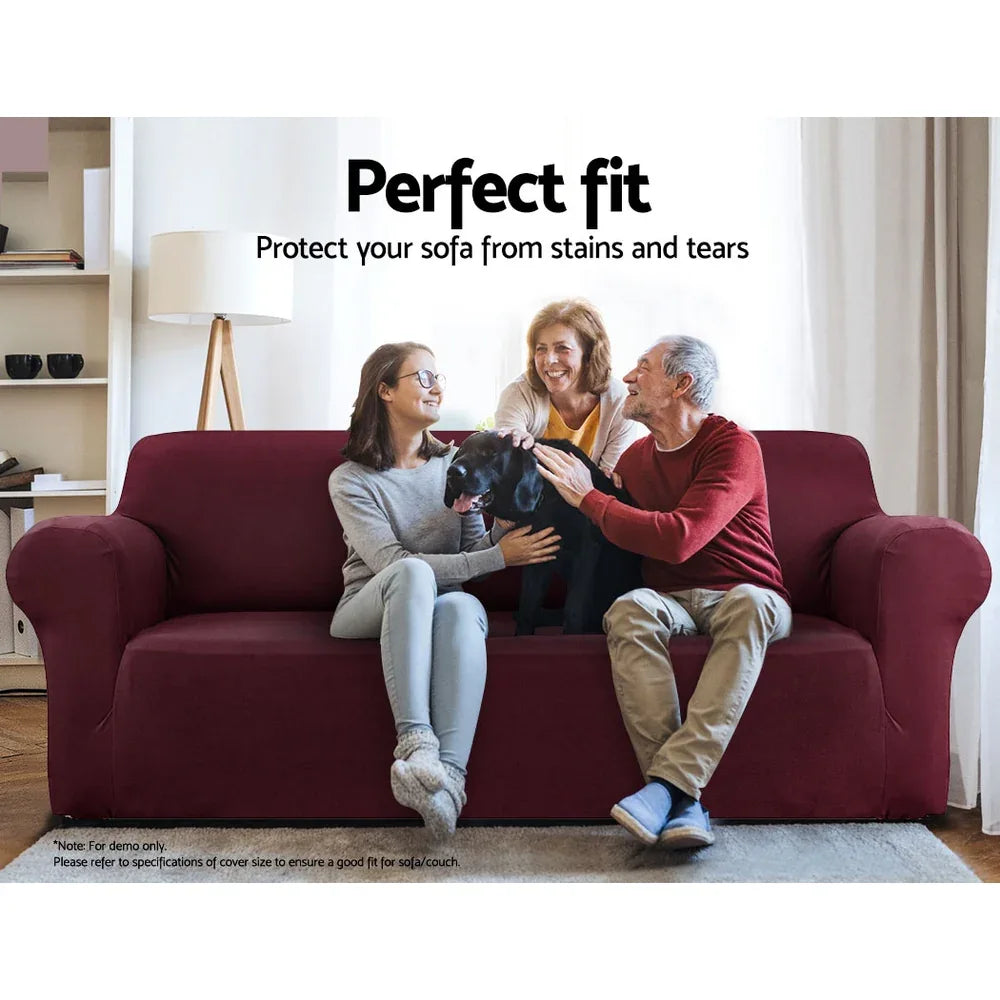 Artiss Sofa Cover Couch Covers 3 Seater Stretch Burgundy - Mekamart Australia