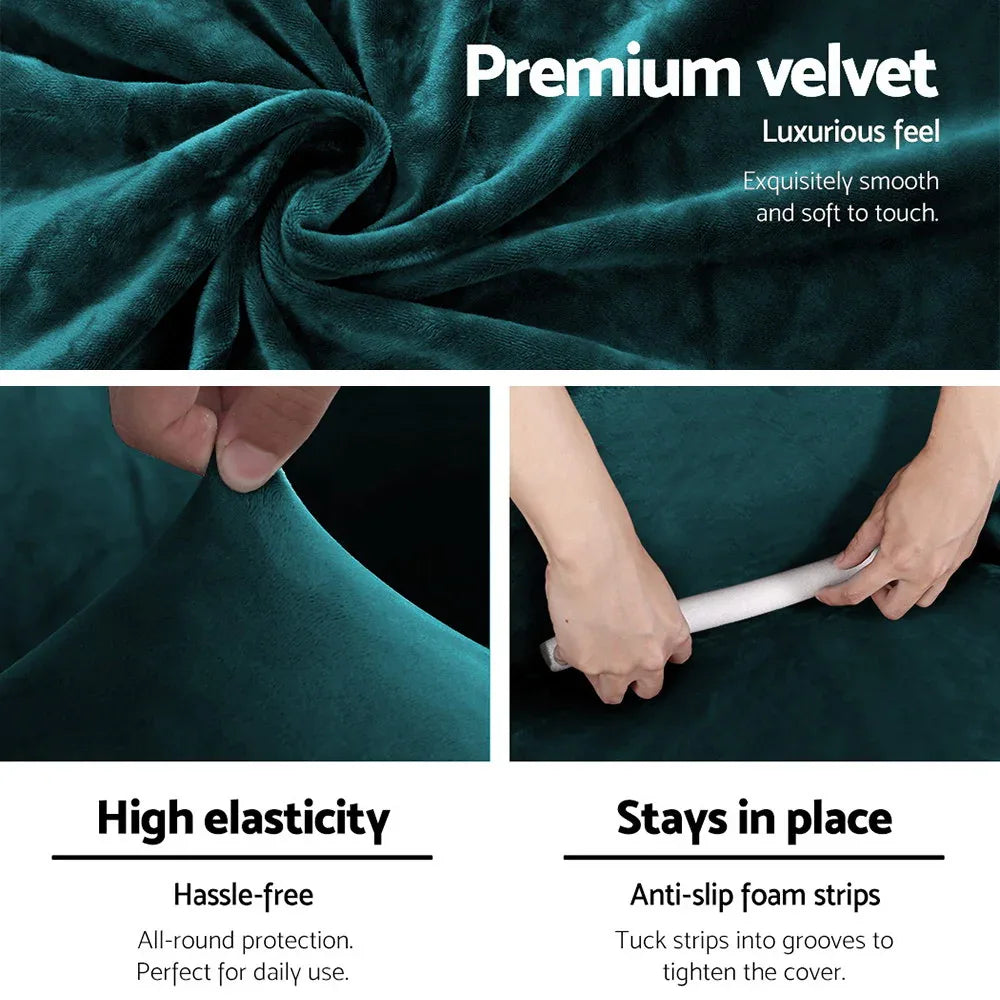 Artiss Sofa Cover Couch Covers 1 Seater Velvet Agate Green - Mekamart Australia