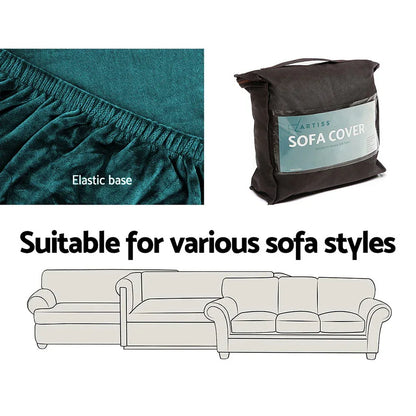 Artiss Sofa Cover Couch Covers 1 Seater Velvet Agate Green - Mekamart Australia