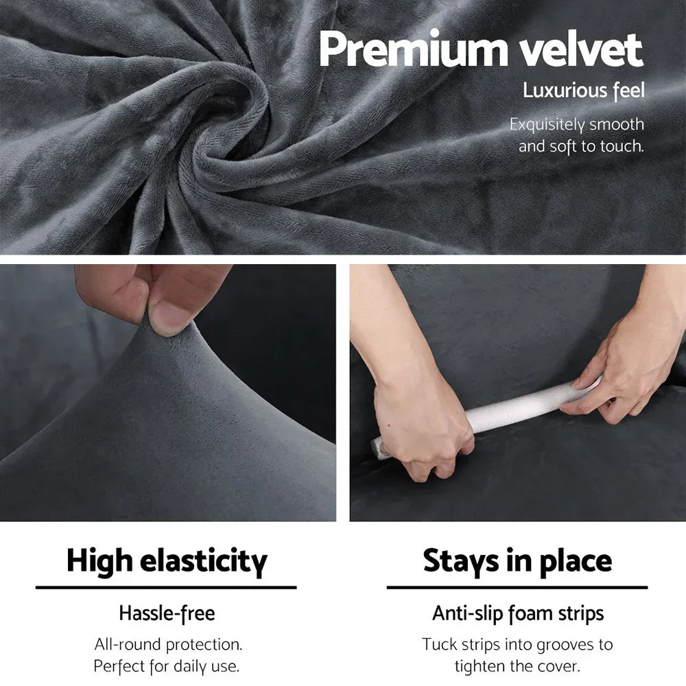 Artiss Sofa Cover Couch Covers 1 Seater Velvet Grey - Mekamart Australia