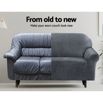 Artiss Sofa Cover Couch Covers 1 Seater Velvet Grey - Mekamart Australia