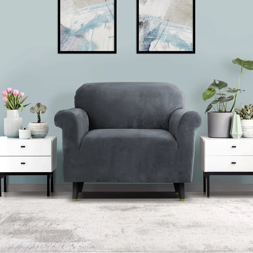 Artiss Sofa Cover Couch Covers 1 Seater Velvet Grey - Mekamart Australia