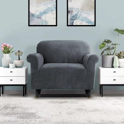Artiss Sofa Cover Couch Covers 1 Seater Velvet Grey - Mekamart Australia