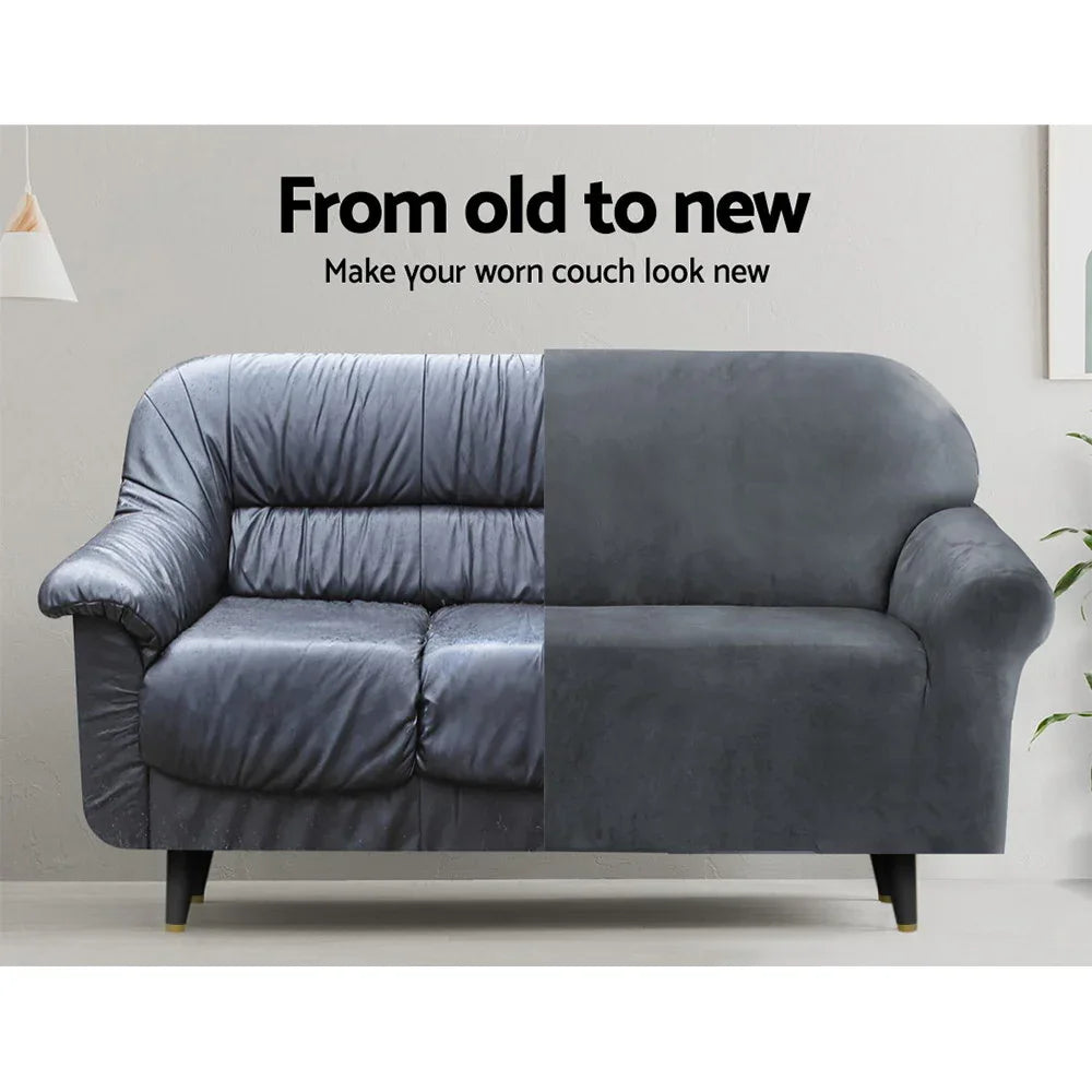 Artiss Sofa Cover Couch Covers 2 Seater Velvet Grey - Mekamart Australia