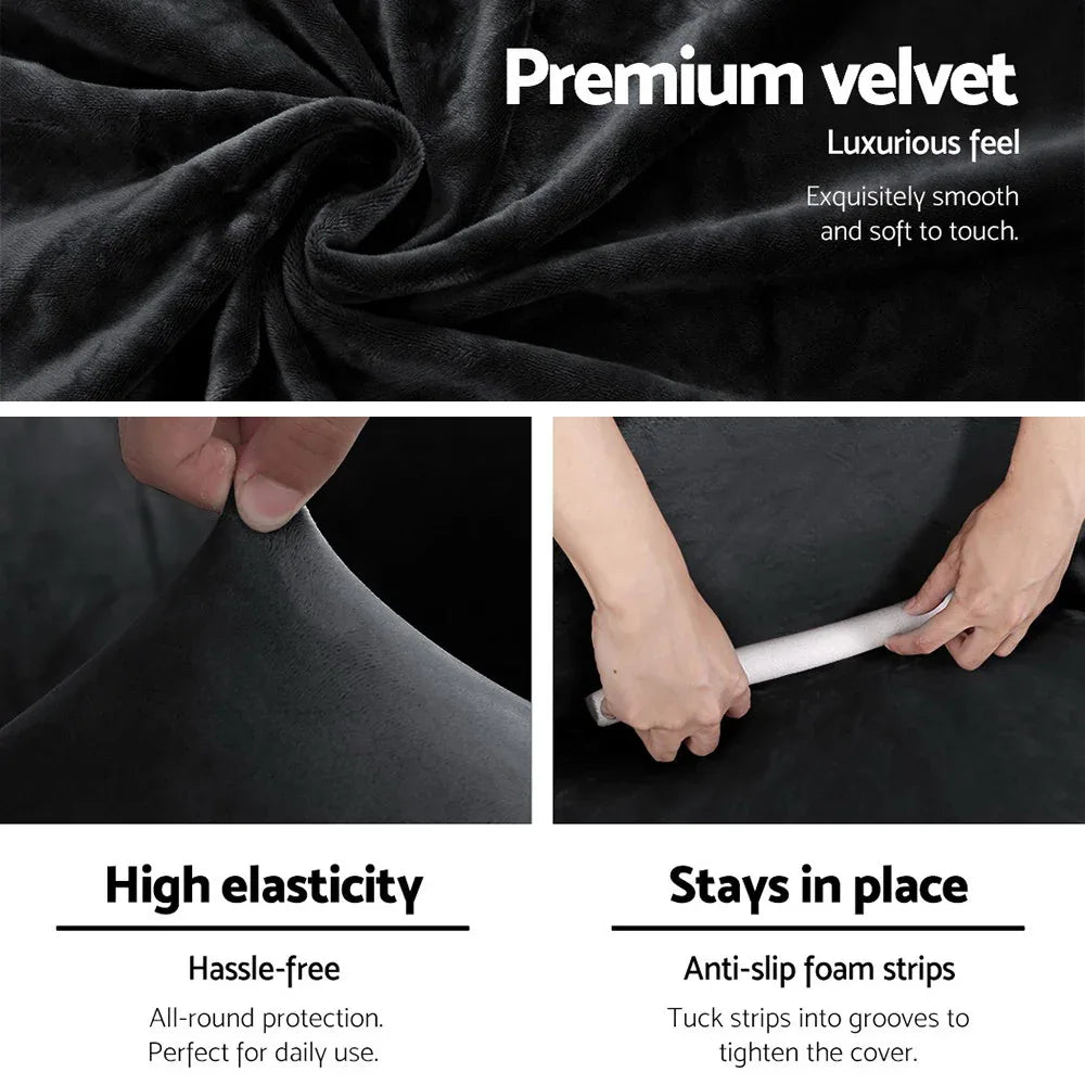 Artiss Sofa Cover Couch Covers 4 Seater Velvet Black - Mekamart Australia