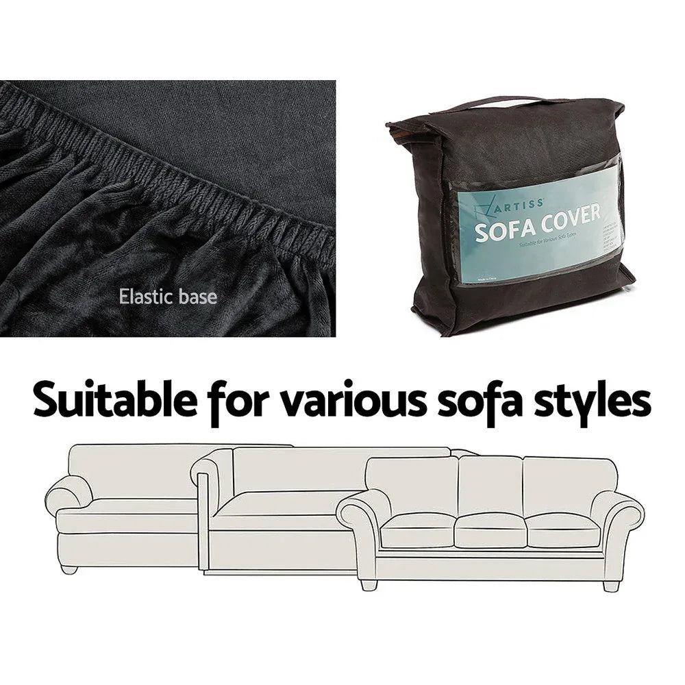 Artiss Sofa Cover Couch Covers 4 Seater Velvet Black - Mekamart Australia