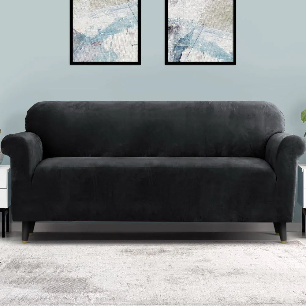 Artiss Sofa Cover Couch Covers 4 Seater Velvet Black - Mekamart Australia