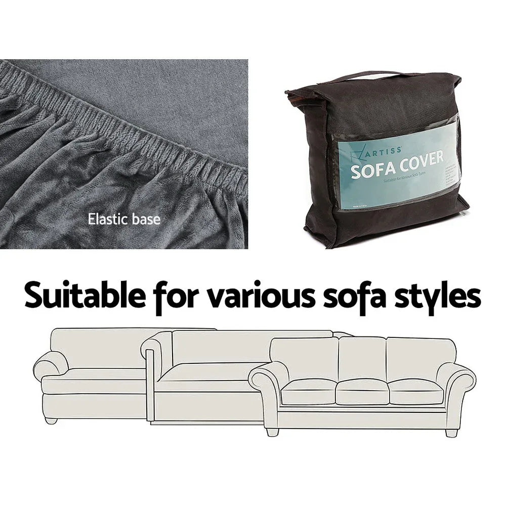 Artiss Sofa Cover Couch Covers 4 Seater Velvet Grey - Mekamart Australia
