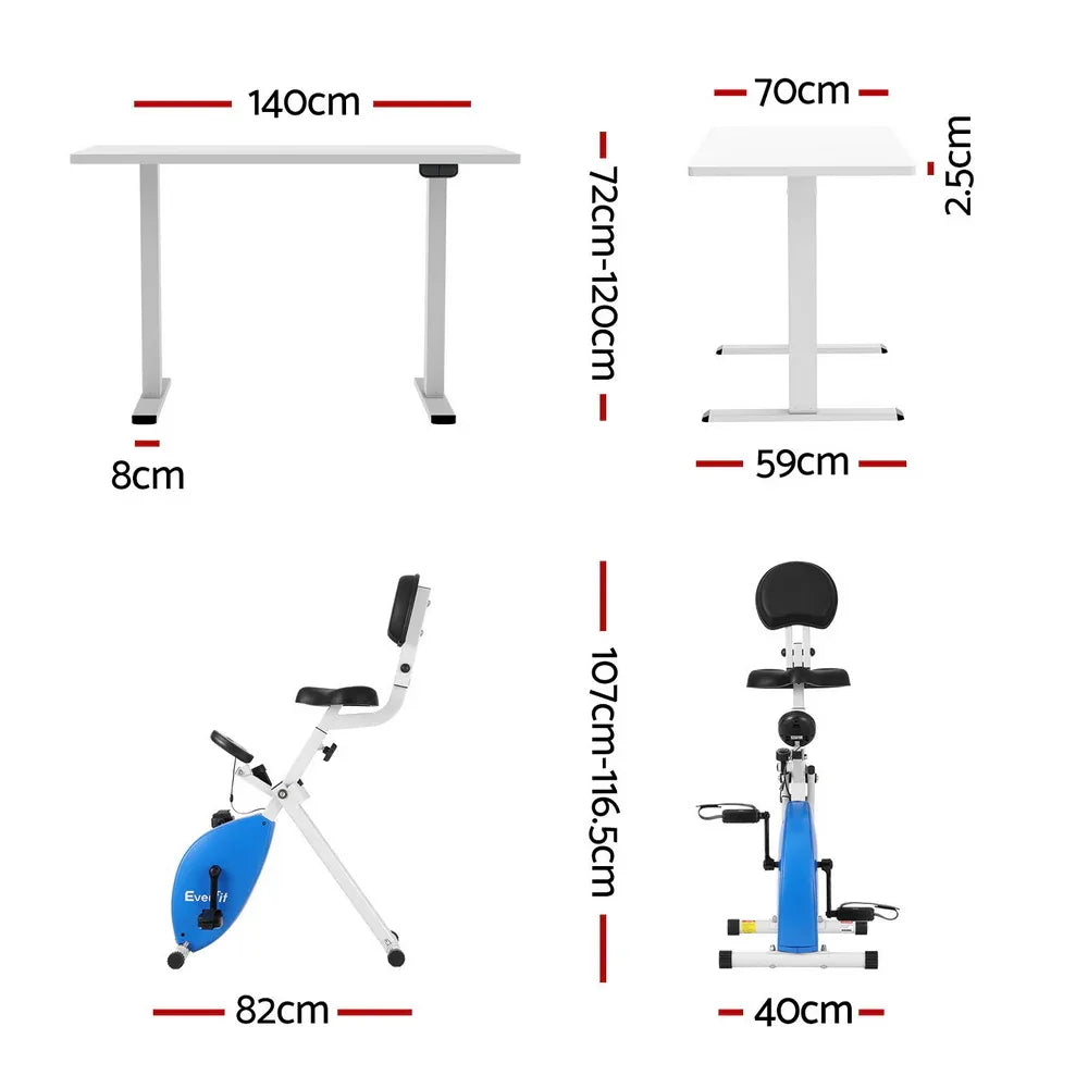 Artiss Under Desk Folding X-Bike with 140cm Automatic Standing Desk Magnetic Resistance White - Mekamart Australia