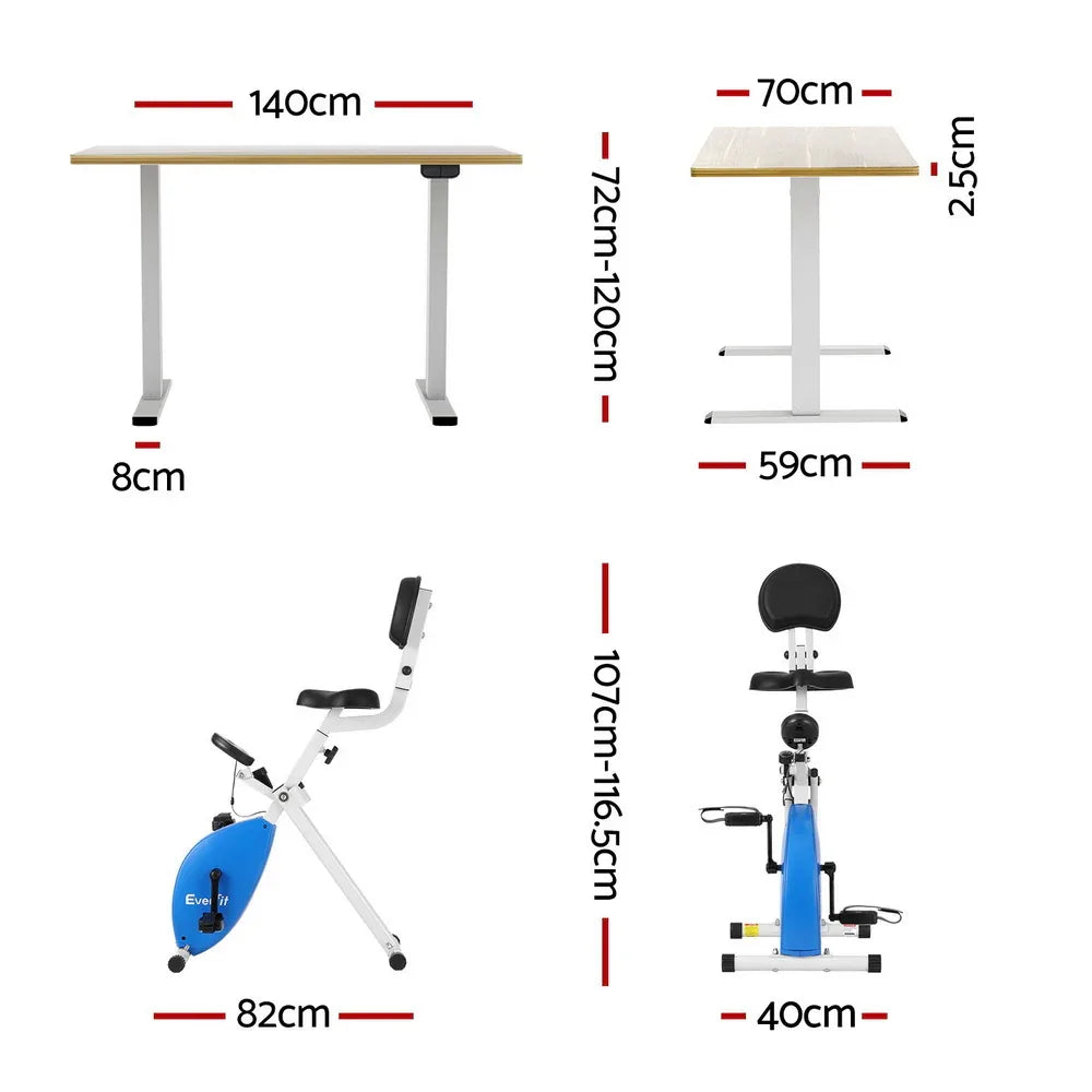 Artiss Under Desk Folding X-Bike with 140cm Automatic Standing Desk Magnetic Resistance Oak - Mekamart Australia