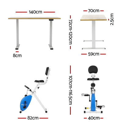 Artiss Under Desk Folding X-Bike with 140cm Automatic Standing Desk Magnetic Resistance Oak - Mekamart Australia