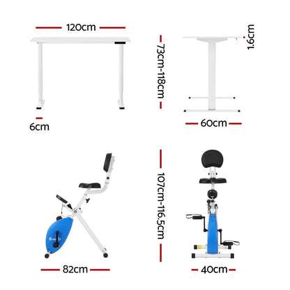 Artiss Under Desk Folding X-Bike with 120cm Automatic Standing Desk Magnetic Resistance White - Mekamart Australia