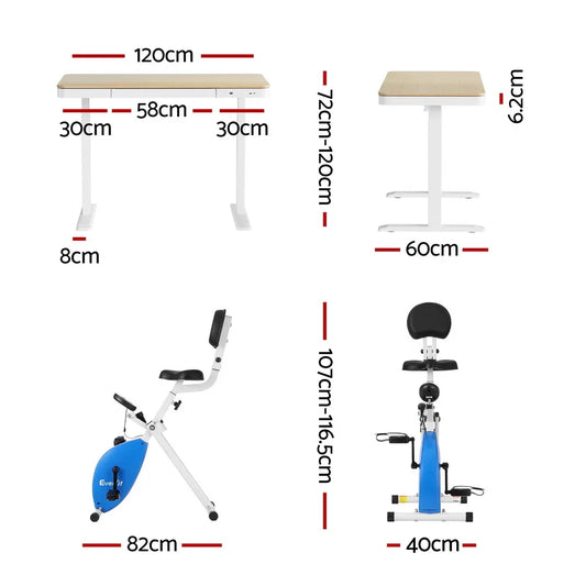Artiss Under Desk Folding X-Bike with 120cm Automatic Standing Desk Magnetic Resistance Oak - Mekamart Australia