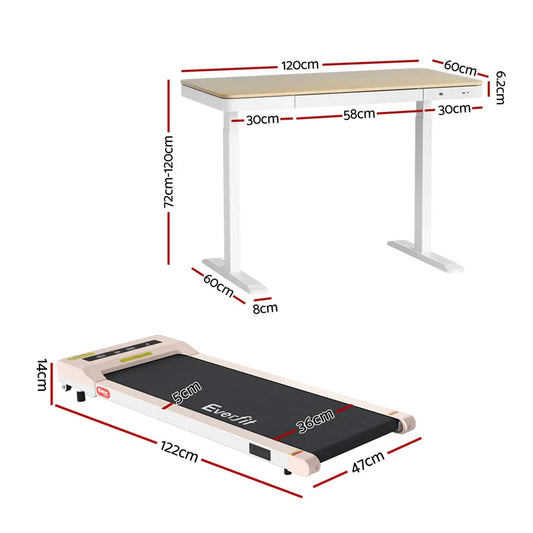 Artiss Electric Treadmill with 120cm Automatic Standing Desk Walking Pad 360mm - Mekamart Australia