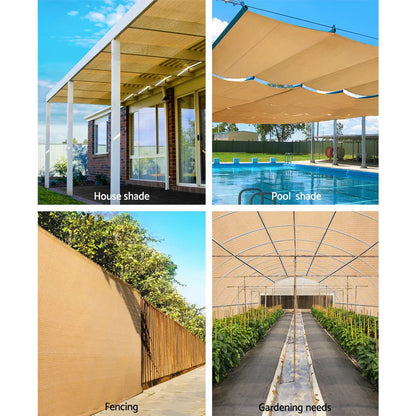 Instahut 50% Shade Cloth 3.66x10m Shadecloth Sail Heavy Duty Beige - Mekamart Australia