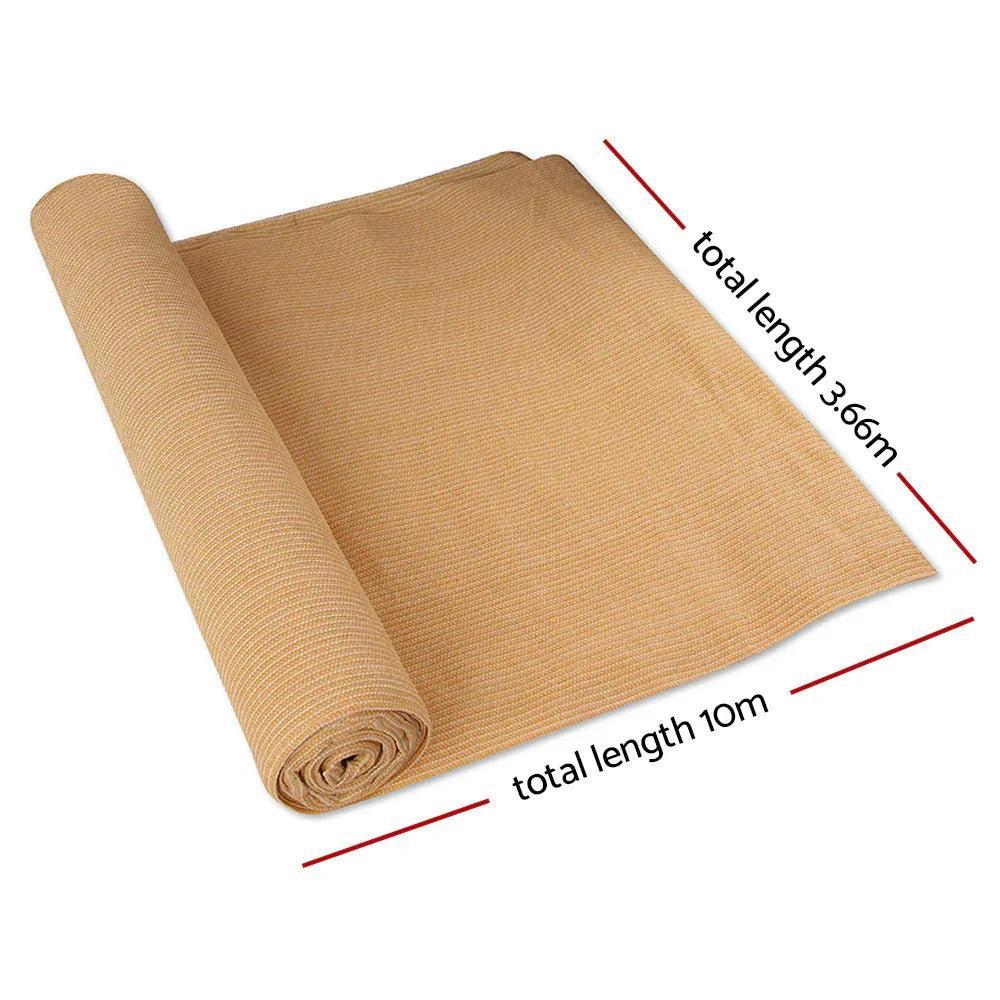 Instahut 70% Shade Cloth 3.66x10m Shadecloth Sail Heavy Duty Beige - Mekamart Australia