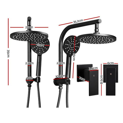 Cefito 9'' Rain Shower Head Set Handheld Round High Pressure Twins Tap Black - Mekamart Australia
