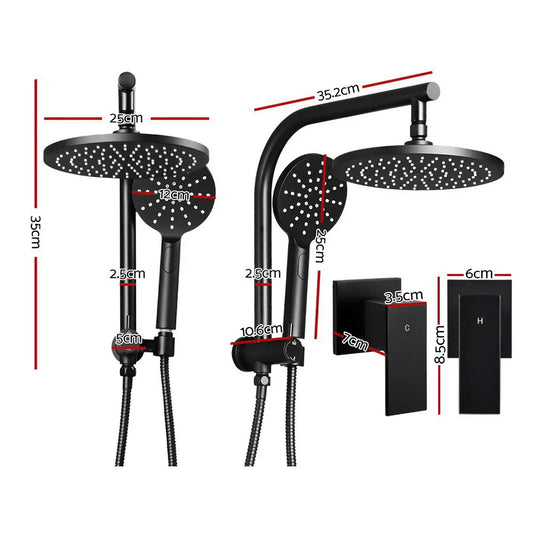Cefito 9'' Rain Shower Head Set Handheld Round High Pressure Twins Tap Black - Mekamart Australia