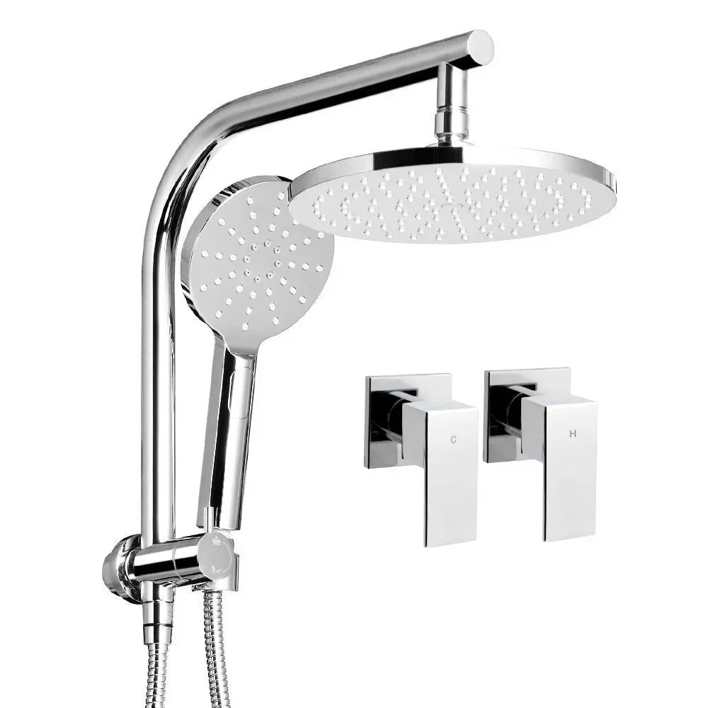 Cefito 9'' Rain Shower Head Set Handheld Round High Pressure Twins Tap Chome - Mekamart Australia