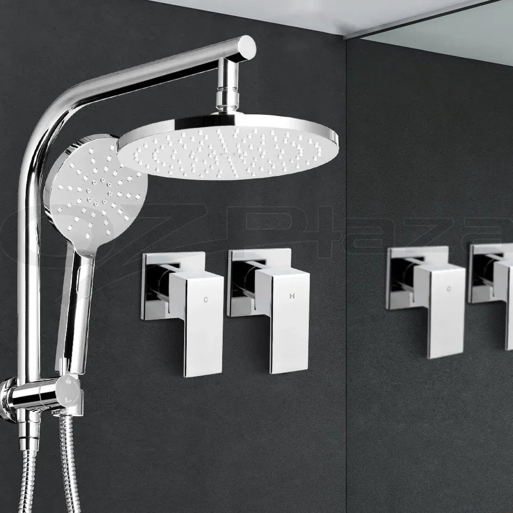 Cefito 9'' Rain Shower Head Set Handheld Round High Pressure Twins Tap Chome - Mekamart Australia