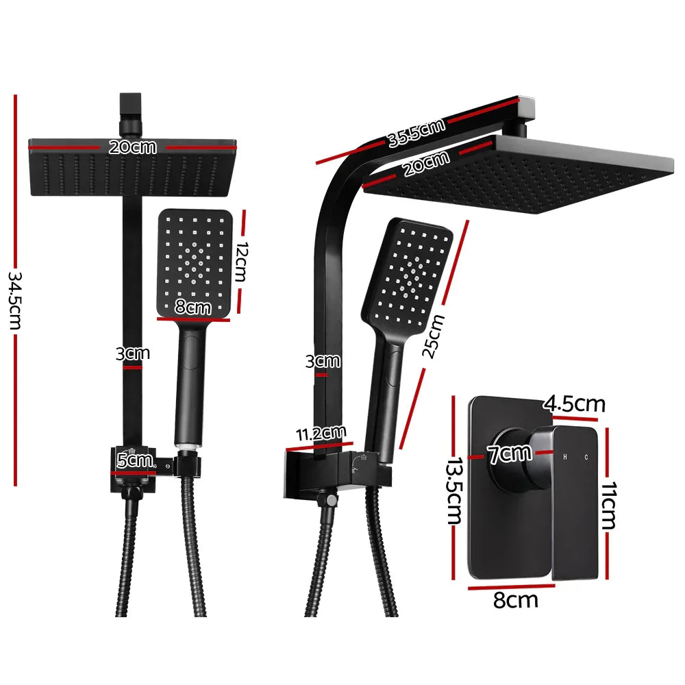 Cefito 8'' Rain Shower Head Set Handheld Square High Pressure Mixer Tap Black - Mekamart Australia