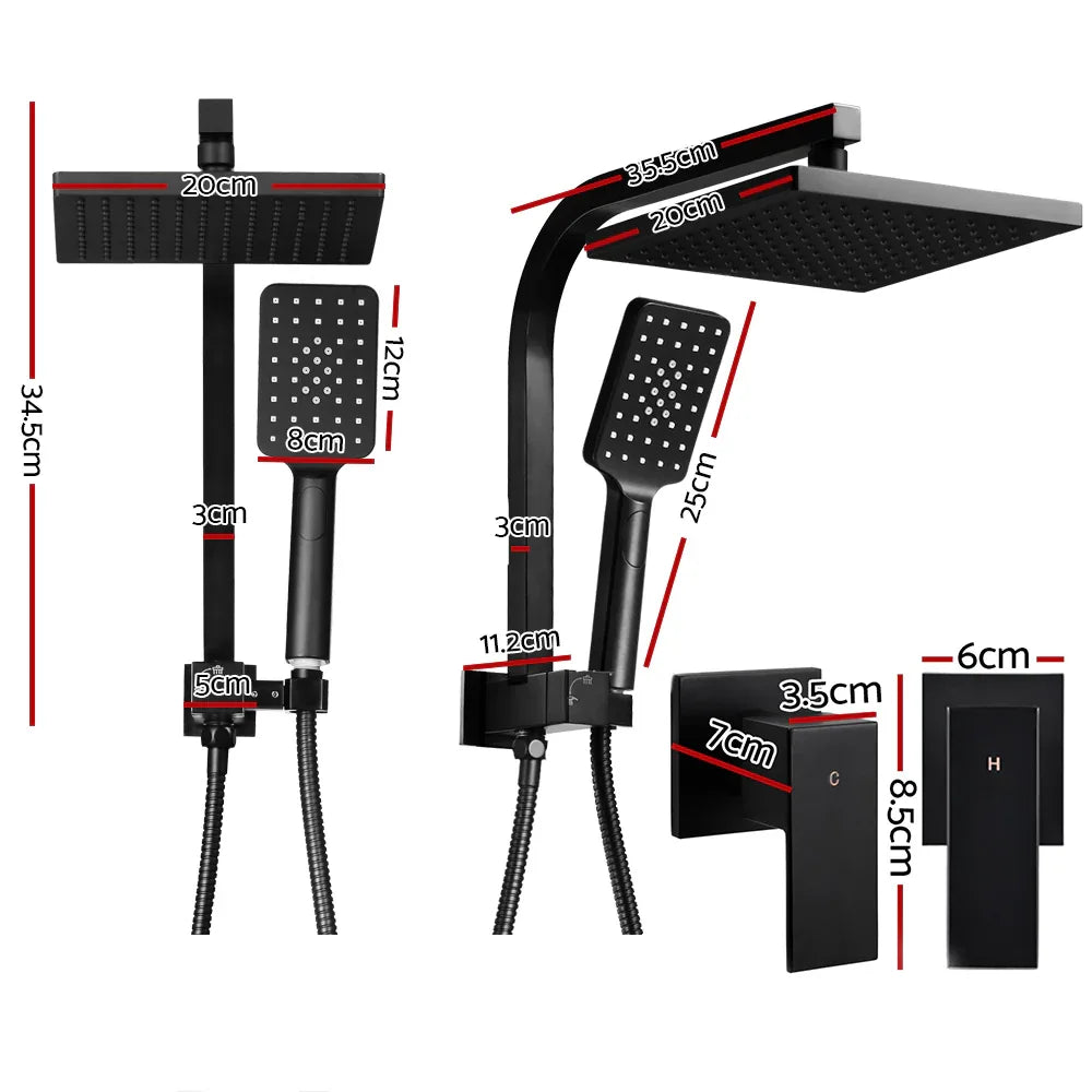 Cefito 8'' Rain Shower Head Set Handheld Square High Pressure Twins Tap Black - Mekamart Australia