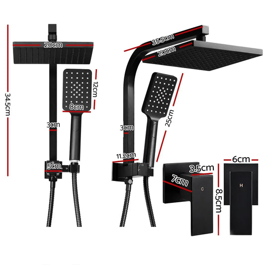 Cefito 8'' Rain Shower Head Set Handheld Square High Pressure Twins Tap Black - Mekamart Australia