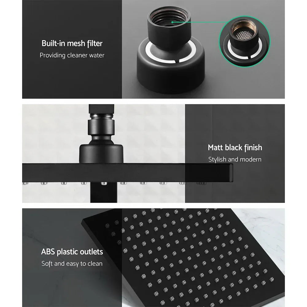 Cefito 8'' Rain Shower Head Set Handheld Square High Pressure Twins Tap Black - Mekamart Australia