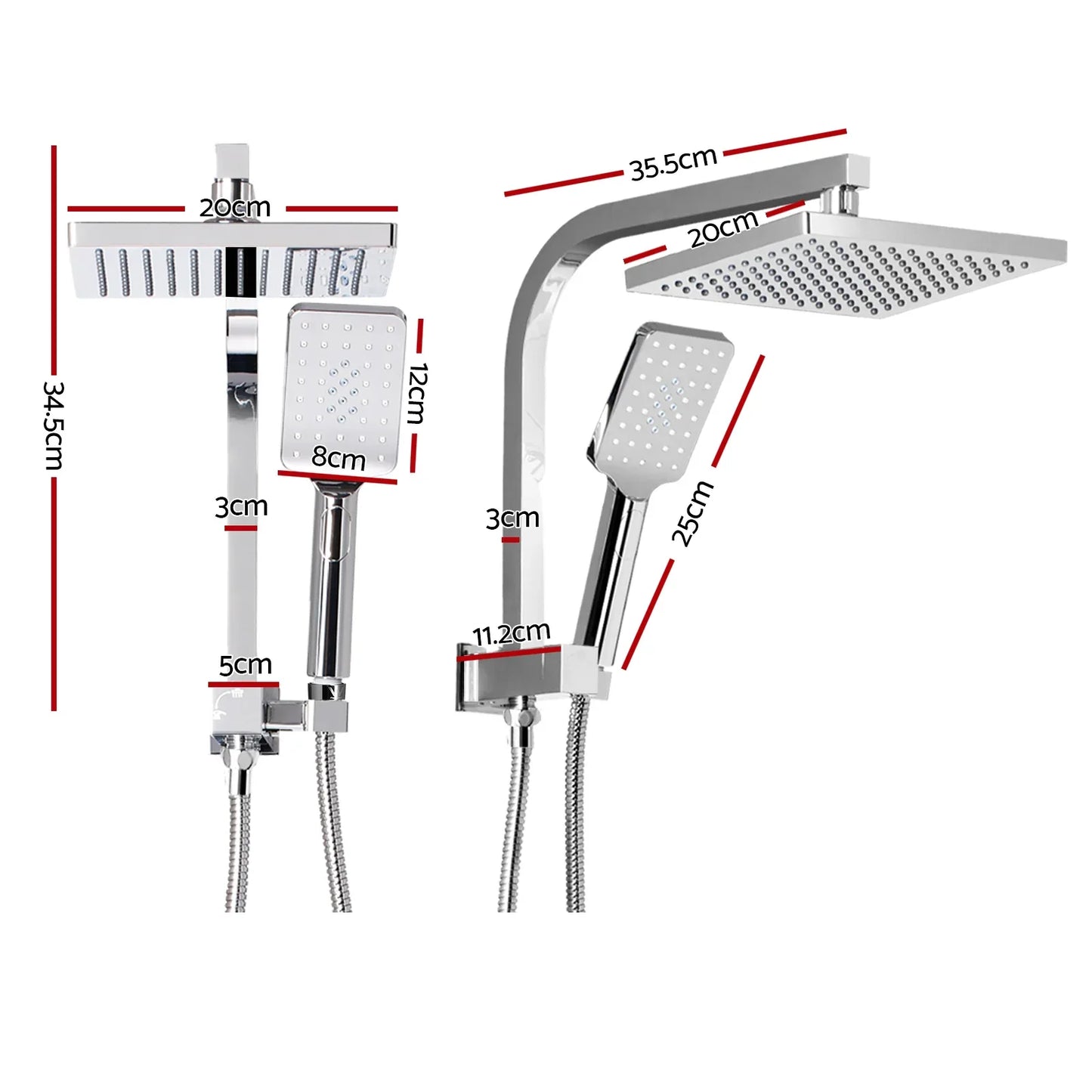 Cefito 8'' Rain Shower Head Set Handheld Square High Pressure Chrome - Mekamart Australia