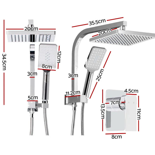 Cefito 8'' Rain Shower Head Set Handheld Square High Pressure Mixer Tap Chrome - Mekamart Australia