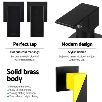 Cefito Shower Twins Tap Wall Bath Taps Brass Hot Cold Basin Bathroom Black - Mekamart Australia