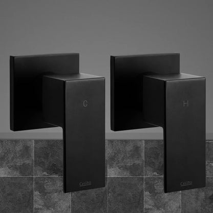 Cefito Shower Twins Tap Wall Bath Taps Brass Hot Cold Basin Bathroom Black - Mekamart Australia
