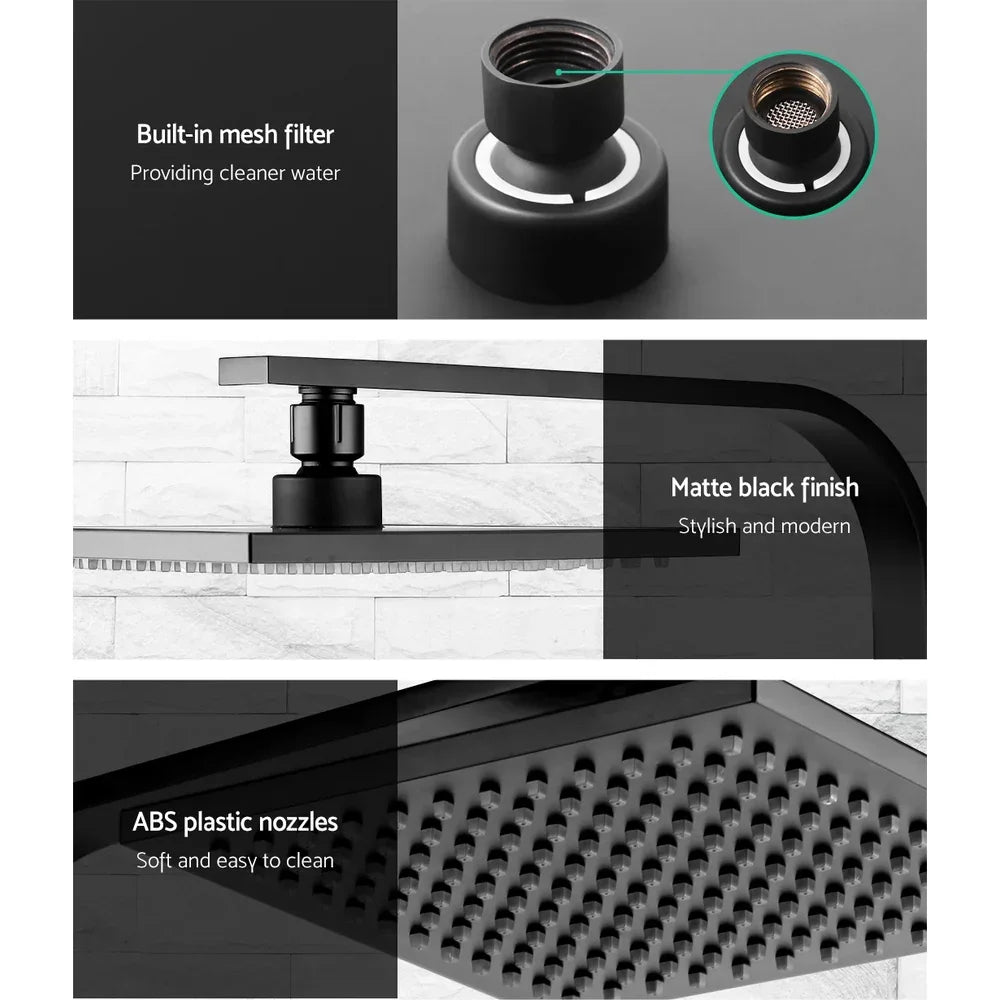Cefito 8'' Rain Shower Head Wall Arm Square High Pressure Mixer Tap Black - Mekamart Australia