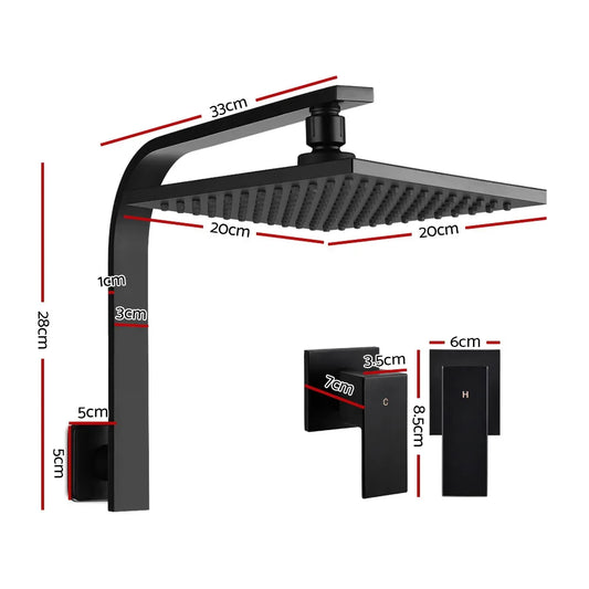 Cefito 8'' Rain Shower Head Wall Arm Square High Pressure Twins Tap Black - Mekamart Australia