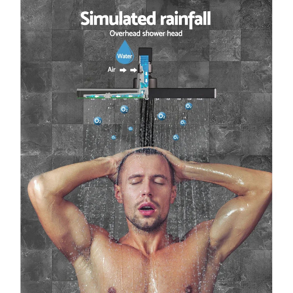 Cefito 8'' Rain Shower Head Wall Arm Square High Pressure Twins Tap Black - Mekamart Australia