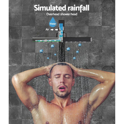 Cefito 8'' Rain Shower Head Wall Arm Square High Pressure Twins Tap Black - Mekamart Australia