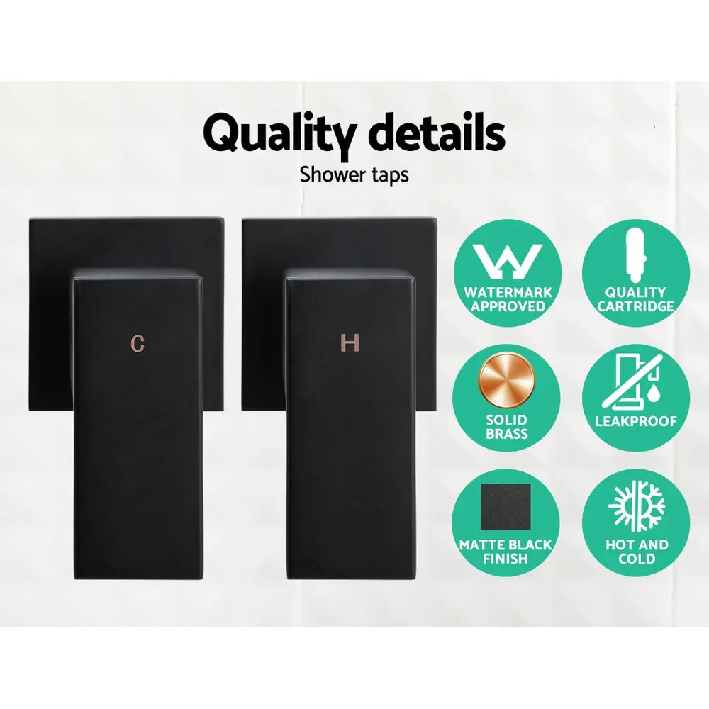 Cefito 8'' Rain Shower Head Wall Arm Square High Pressure Twins Tap Black - Mekamart Australia