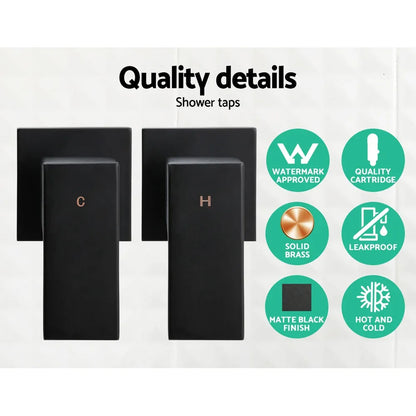 Cefito 8'' Rain Shower Head Wall Arm Square High Pressure Twins Tap Black - Mekamart Australia