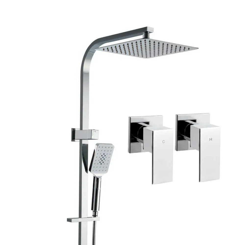 Cefito 10'' Rain Shower Head Set Handheld Square High Pressure Twins Tap Chrome - Mekamart Australia