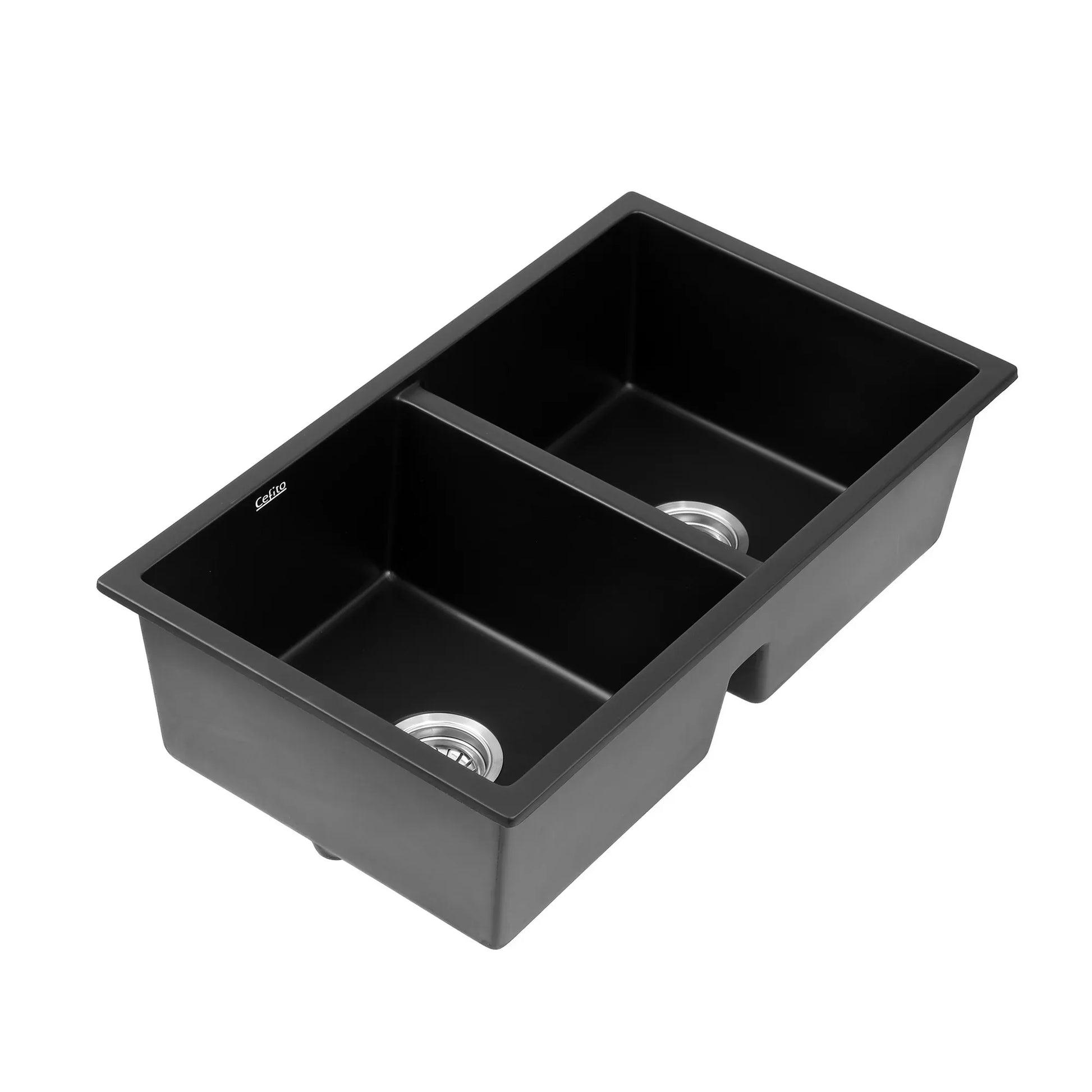Cefito Kitchen Sink 77x45cm Granite Stone Sink Double Bowl Black - Mekamart Australia