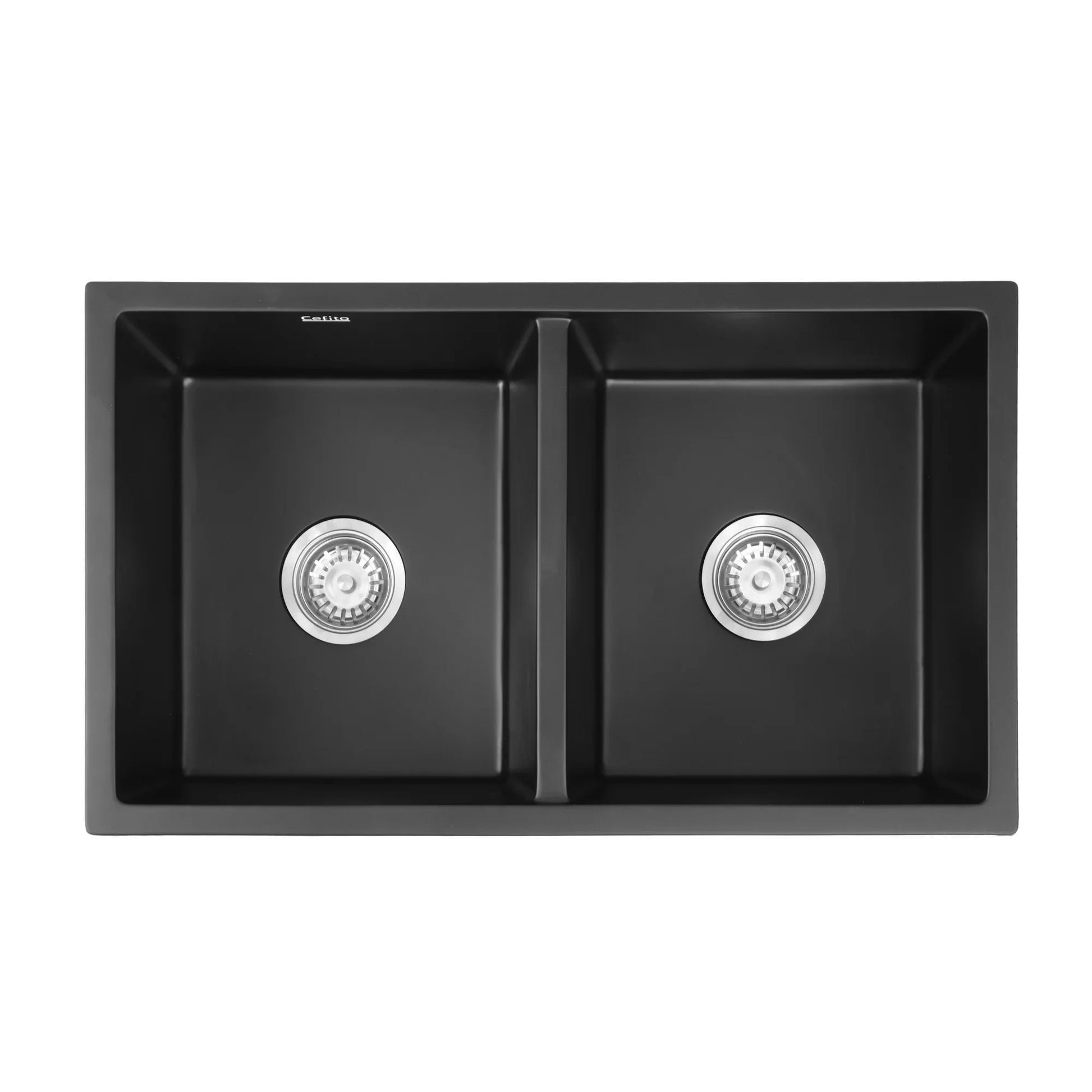 Cefito Kitchen Sink 77x45cm Granite Stone Sink Double Bowl Black - Mekamart Australia