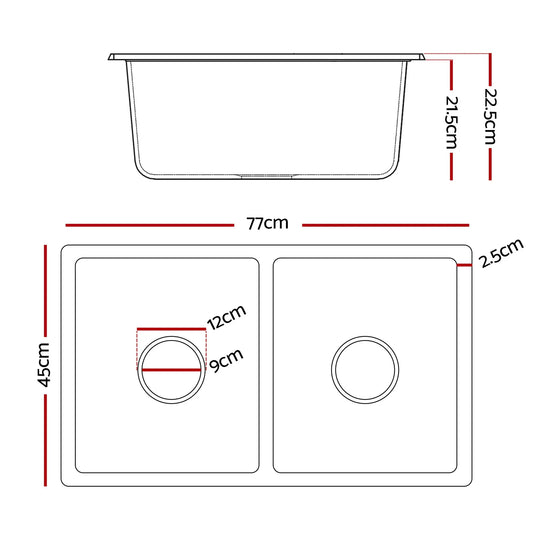 Cefito Kitchen Sink 77x45cm Granite Stone Sink Double Bowl White - Mekamart Australia