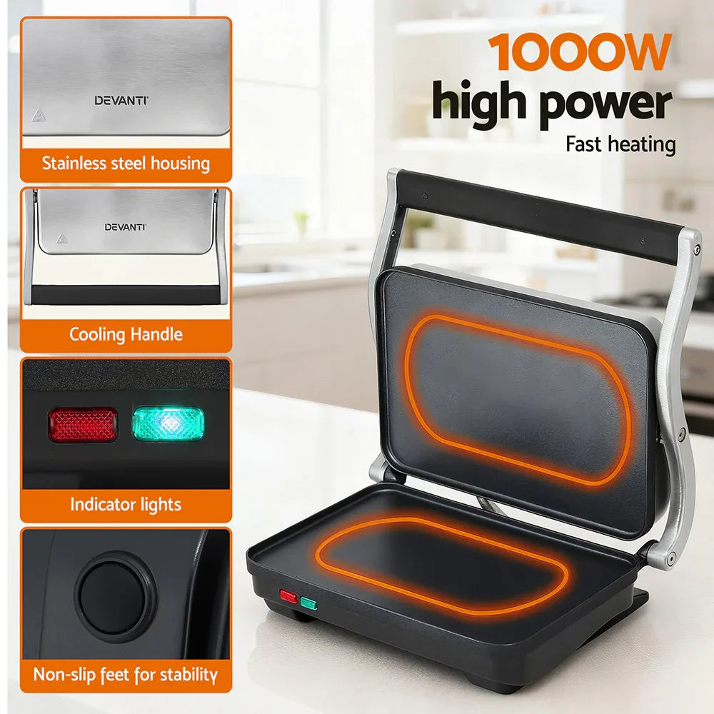 Devanti 3 in 1 Sandwich Maker Steak Press Grill 1000W - Mekamart Australia