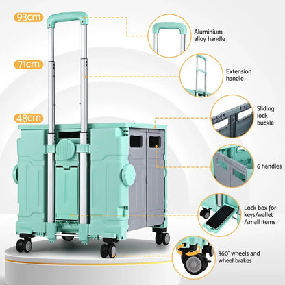 Emajin Shopping Trolley Cart 75L Foldable Green - Mekamart Australia