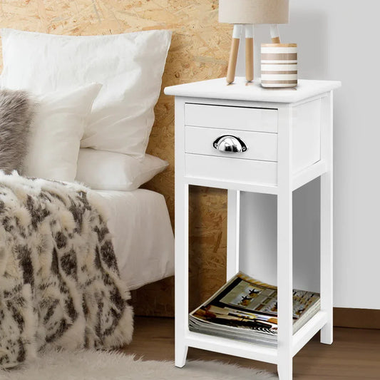 Artiss Bedside Table Vintage - THYME White - Mekamart Australia