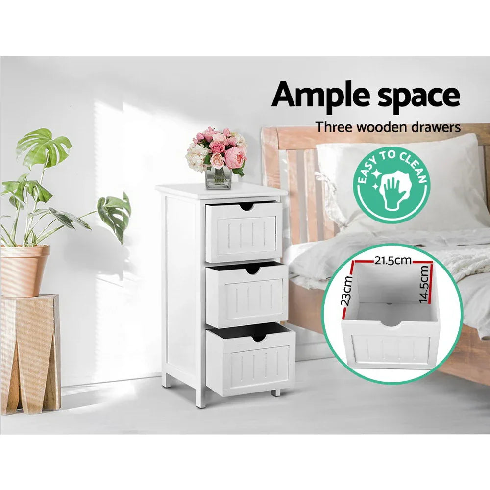 Artiss Bedside Table Bathroom Storage Cabinet 3 Drawers White - Mekamart Australia