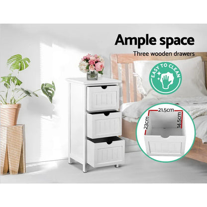 Artiss Bedside Table Bathroom Storage Cabinet 3 Drawers White - Mekamart Australia