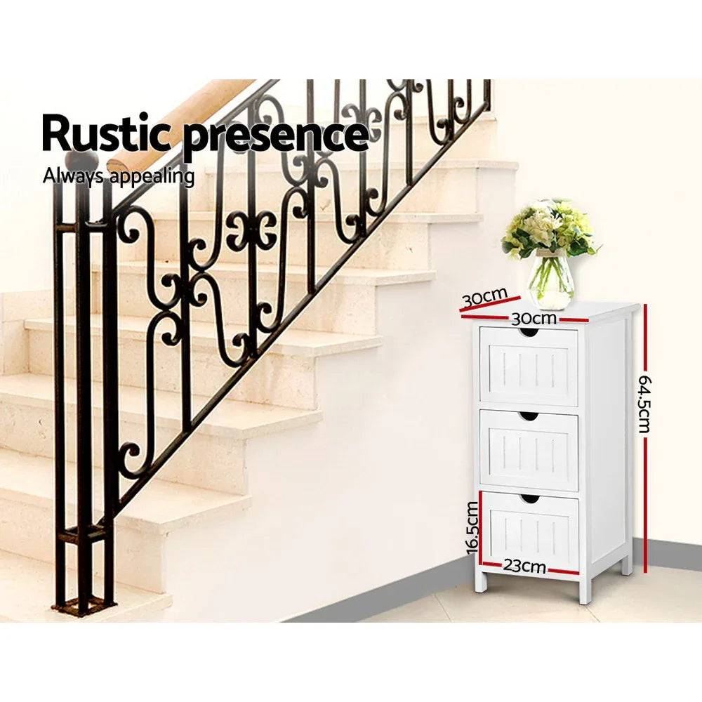 Artiss Bedside Table Bathroom Storage Cabinet 3 Drawers White - Mekamart Australia