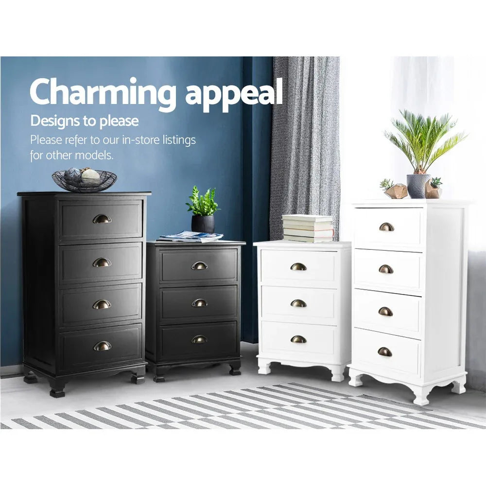 Artiss Bedside Table 3 Drawers Vintage - THYME Black - Mekamart Australia