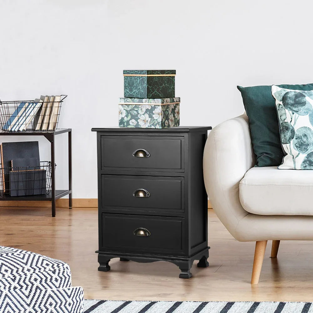Artiss Bedside Table 3 Drawers Vintage - THYME Black - Mekamart Australia